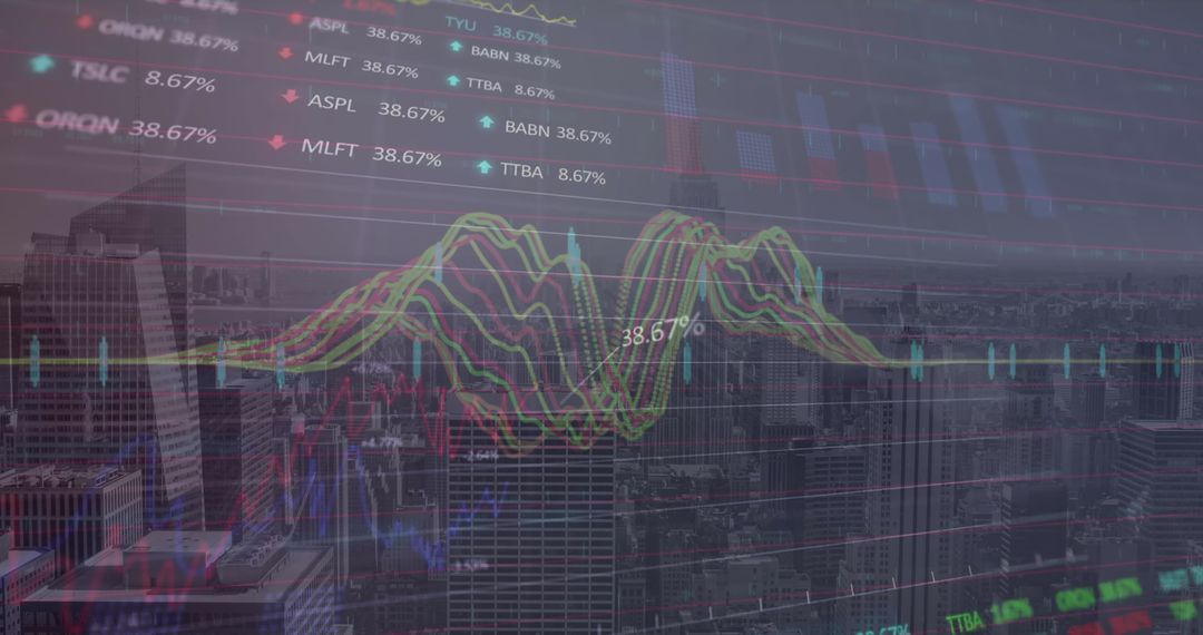 Financial Data Analytic Visualization Over Cityscape Background