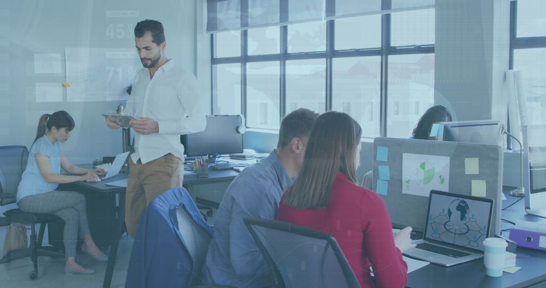 Digital Interface with Teamwork Innovation in Modern Office