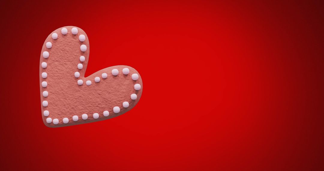Heart-Shaped Christmas Gingerbread Cookie on Red Background