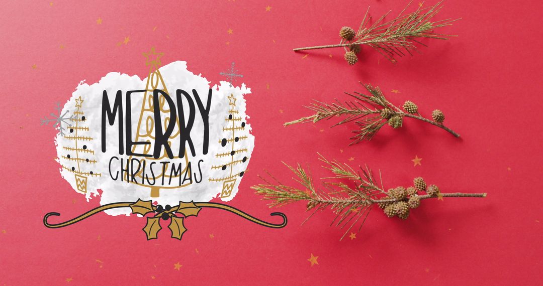 Stylish Merry Christmas Card with Pine Cones and Branches