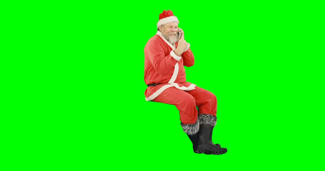 Santa Claus Talking on Mobile Phone with Green Background - Free Images, Stock Photos and Pictures on Pikwizard.com