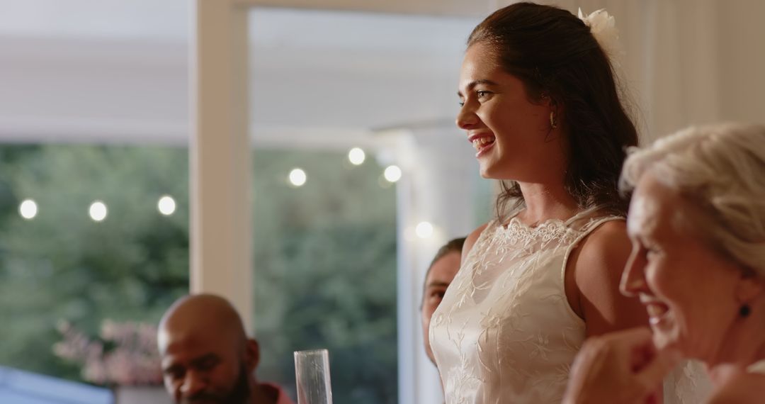 Bride Making a Toast at Elegant Wedding Reception Celebration