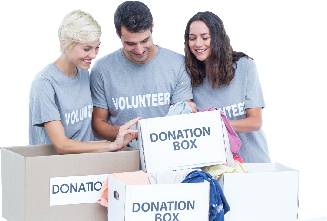 Volunteers Checking Donation Boxes on Transparent Background - Download Free Stock Images Pikwizard.com