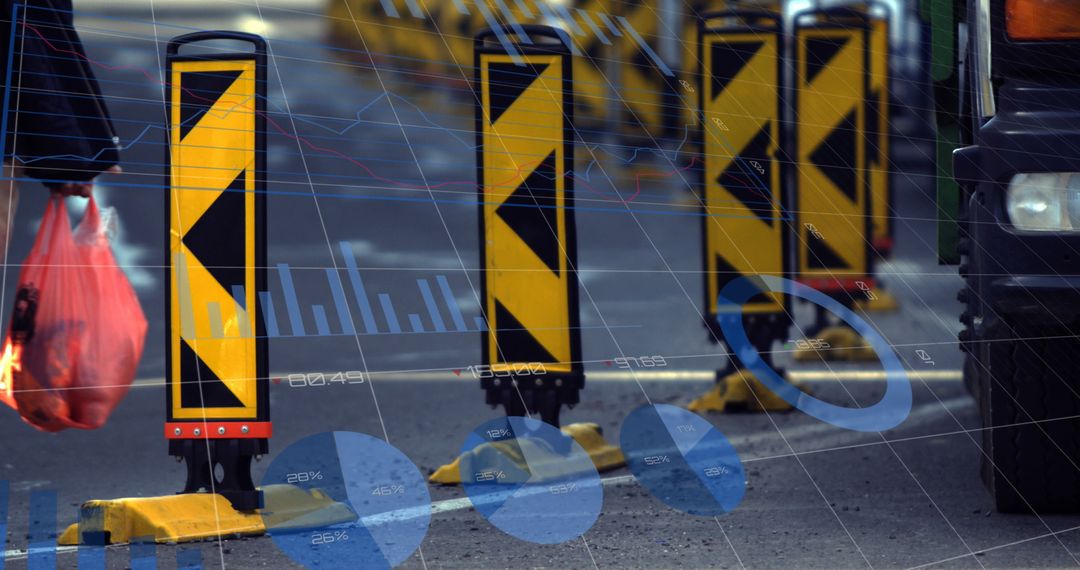 Urban Traffic with Digital Data Overlay on Busy Street