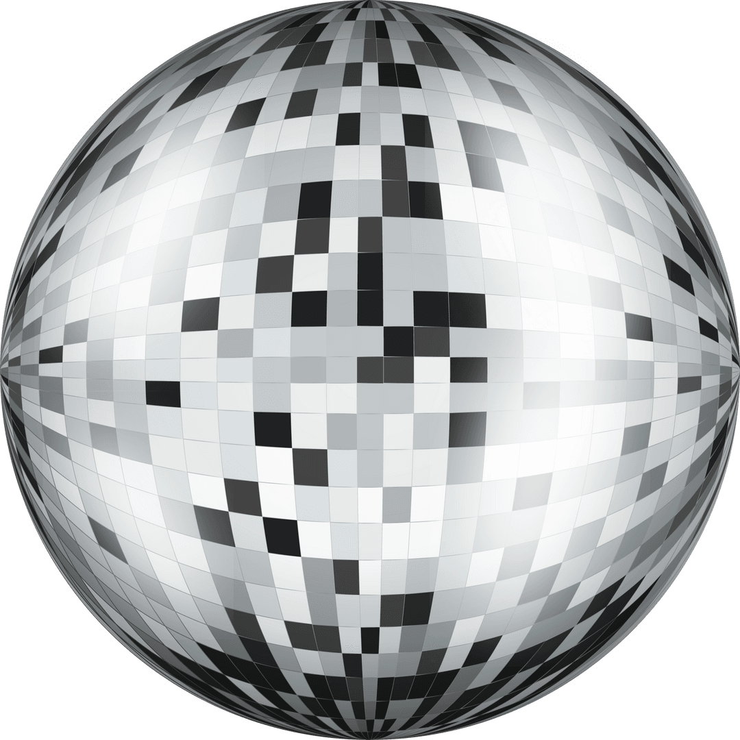 Floating 3D Mosaic Sphere with Reflective Square Tiles on Transparent Background