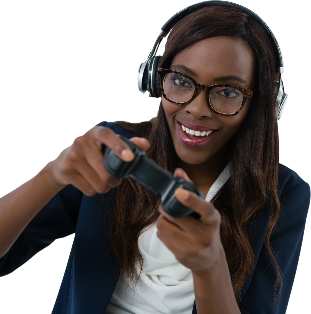 Transparent Background Woman Wearing Glasses and Headphones Playing Video Game - Download Free Stock Images Pikwizard.com