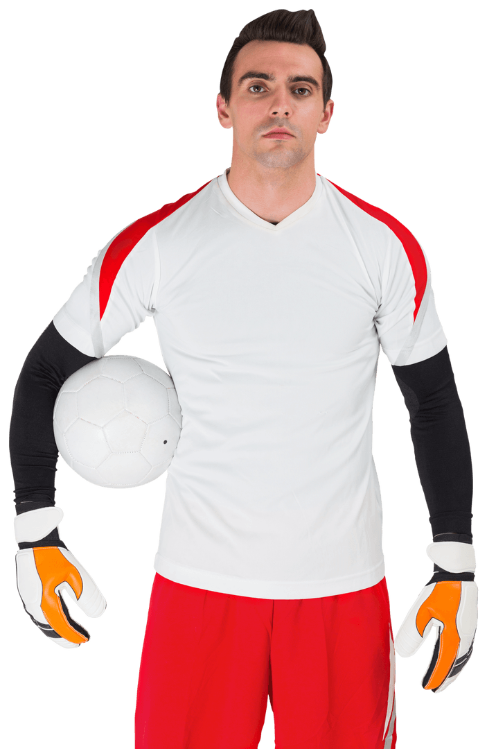 Confident Goalkeeper Holding Soccer Ball Transparent Background