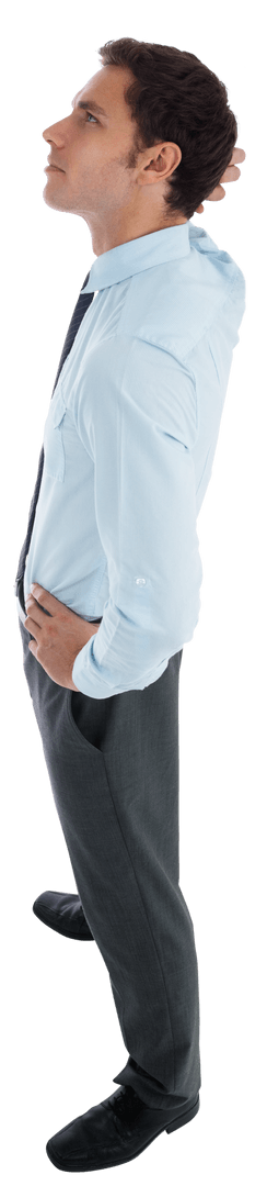 Transparent Businessman Pondering With Hand on Head in Formal Attire