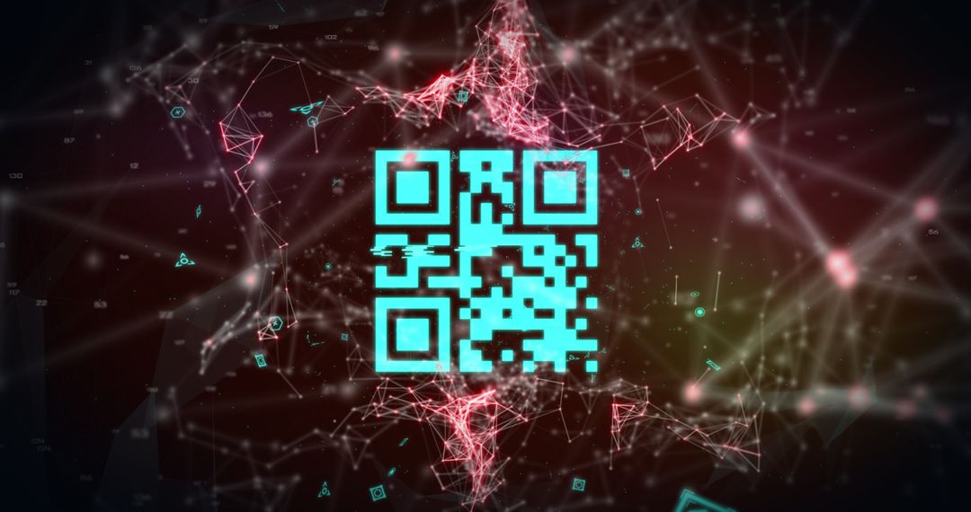 Glowing QR Code with Digital Network Background