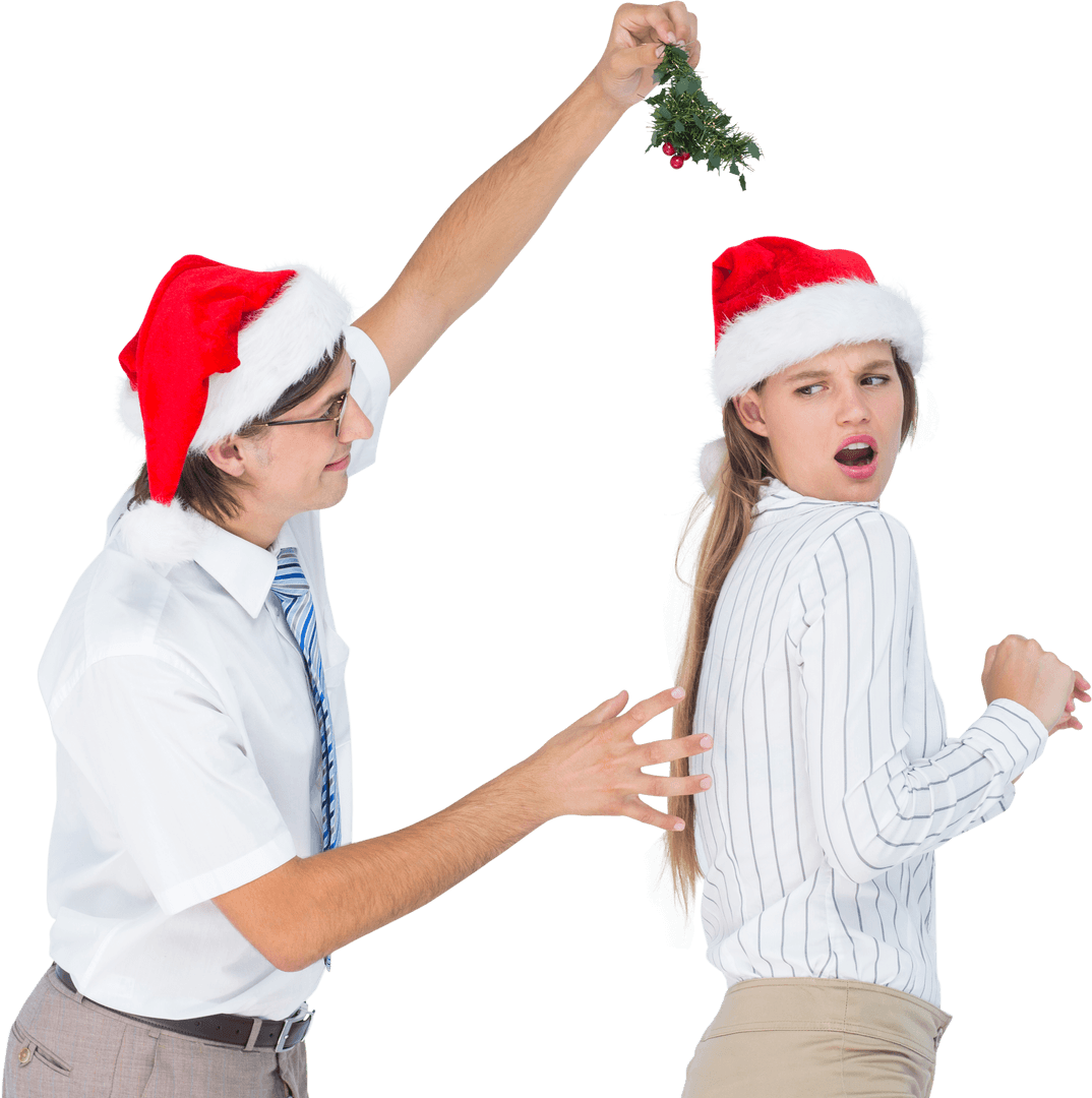 Transparent Geeky Hipster Running from Mistletoe Holder