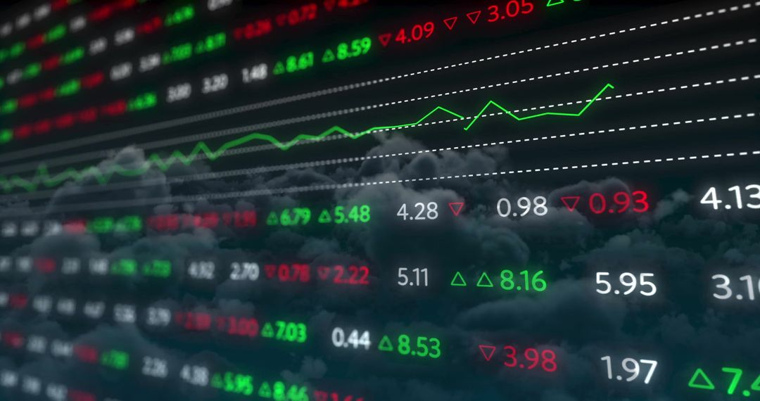 Stock Market Display with Charts and Cloudy Background