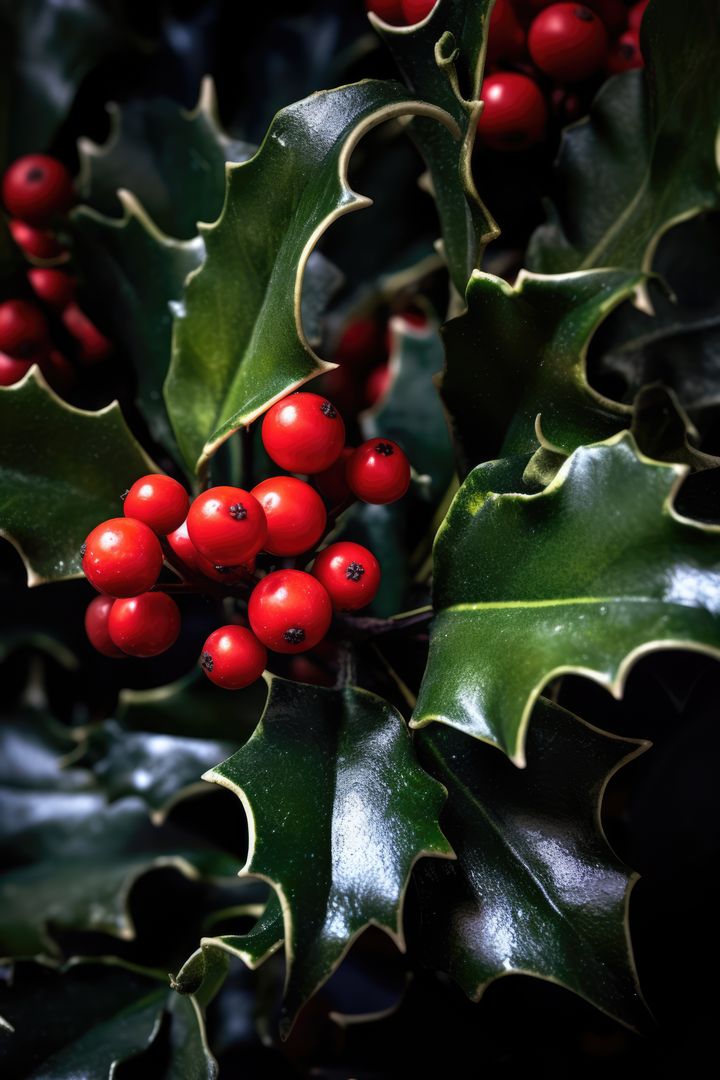 Full frame of holly and red berries background, created using generative ai technology - Free Images, Stock Photos and Pictures on Pikwizard.com