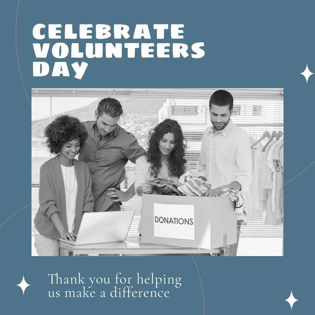 Diverse Team Celebrating Volunteers Day with Donations