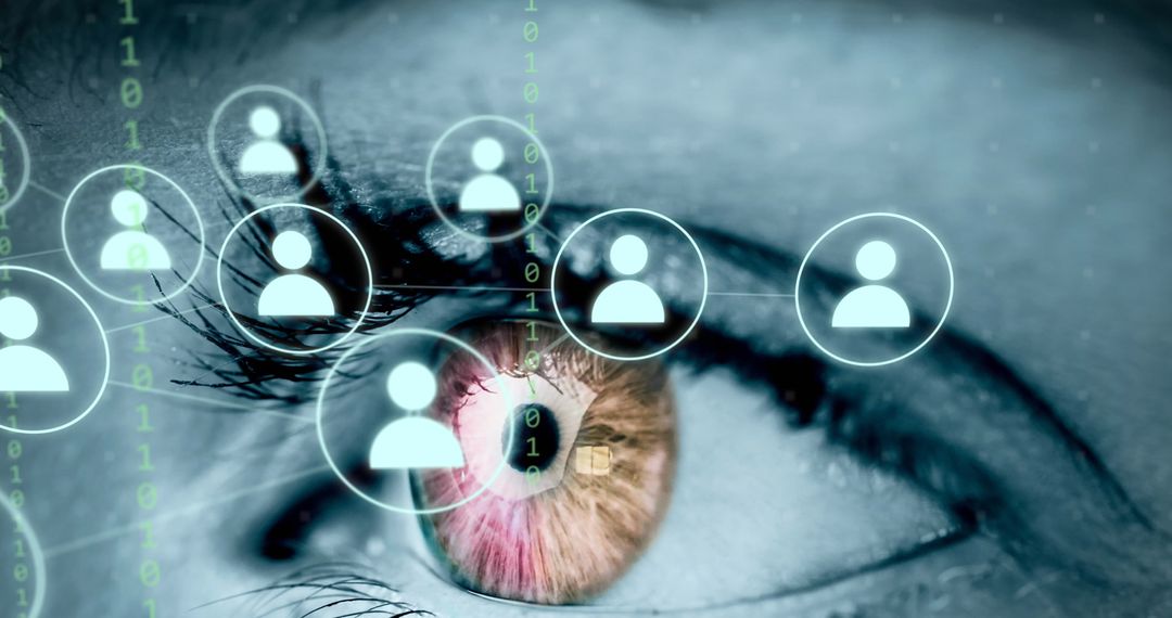Close-Up of Human Eye with Digital Connections and Data Interface