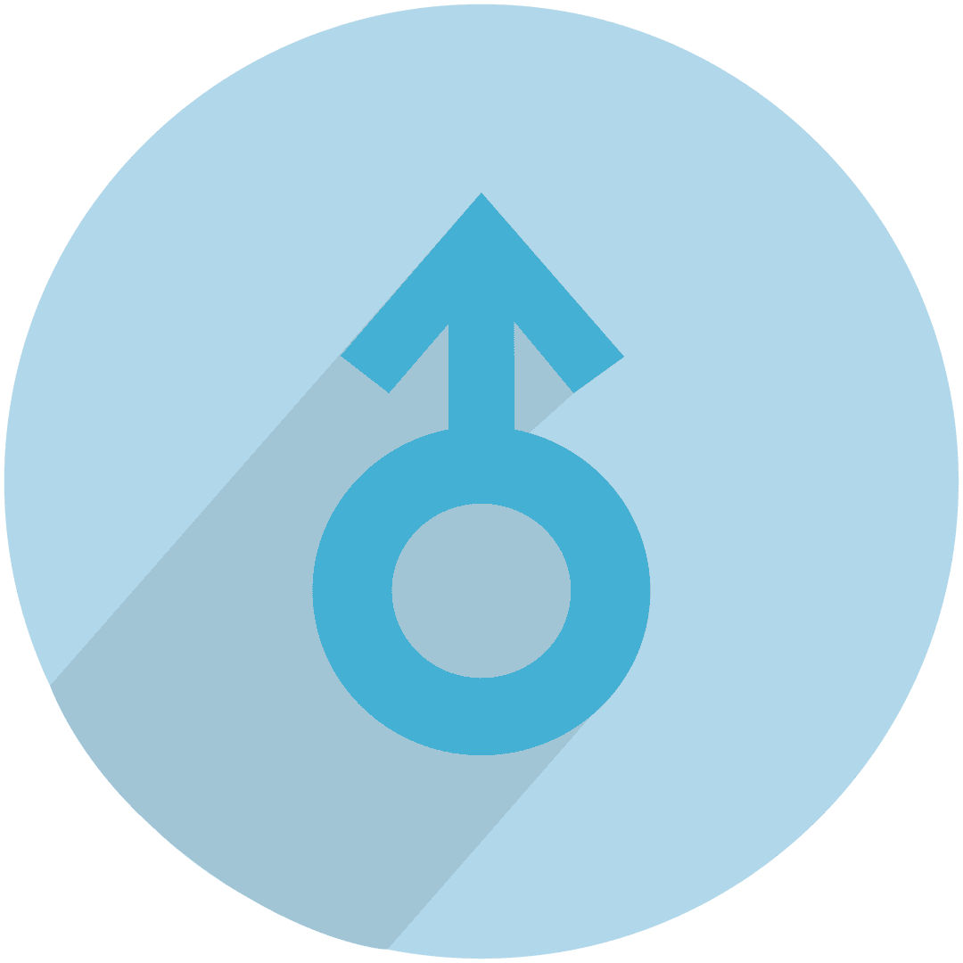 Transparent Male Symbol Icon in Circle on Light Blue Background