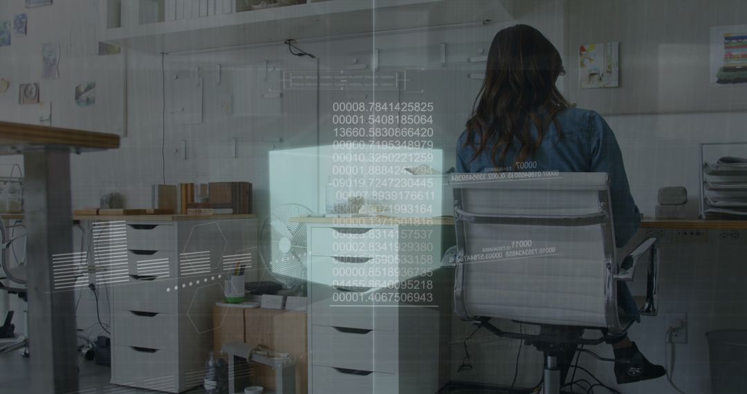 Data Processing and Businesswoman Multitasking in Modern Office