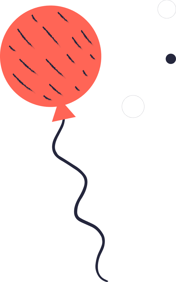 Floating Orange-Red Balloon with Wavy String on Transparent Background