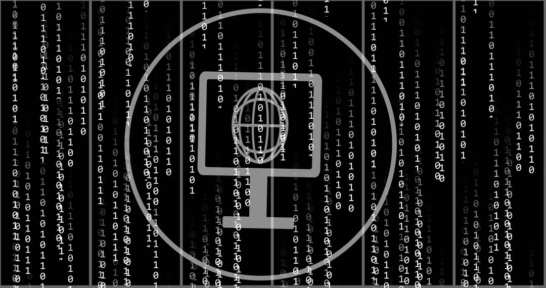 Computer Monitor and Globe Icon on Binary Code Background