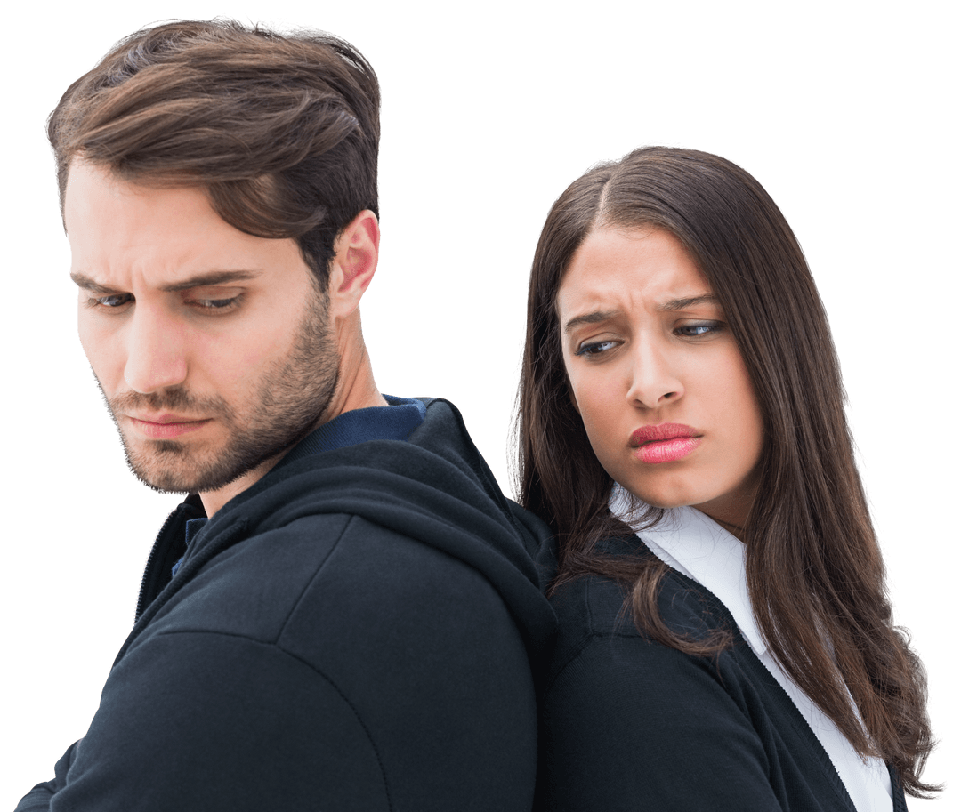 Unhappy Couple Not Speaking with Transparent Background