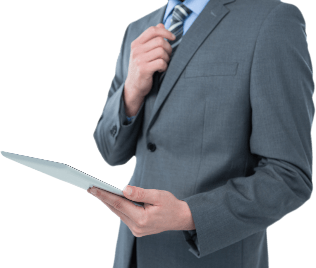 Transparent Businessman Analyzing Digital Tablet Touchscreen