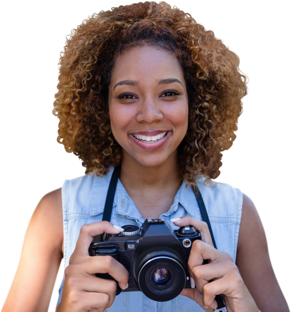 Smiling Young Woman Holding Camera Transparent Background - Download Free Stock Images Pikwizard.com