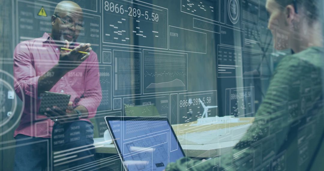 Team Discussing Ideas with Smart Technology in Modern Office