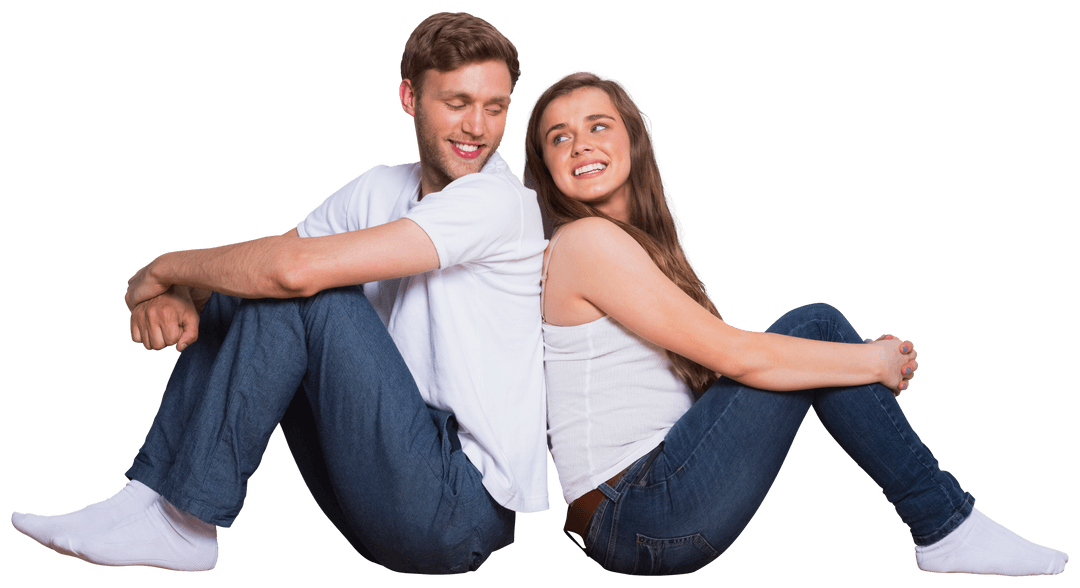 Smiling Caucasian Couple Enjoying Each Other On Transparent Background