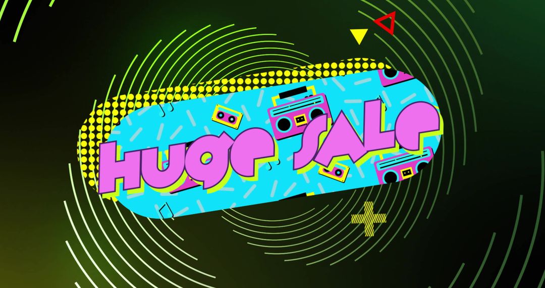 Dynamic Huge Sale Banner with Retro Font and Spiral Patterns