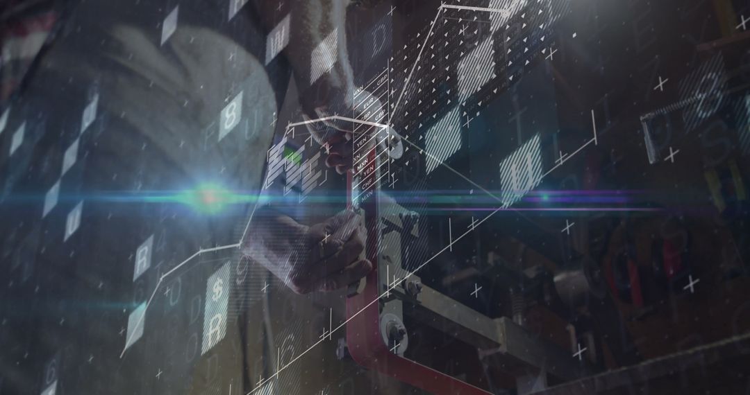 Technician Using Pipe Wrench with Digital Data Overlay