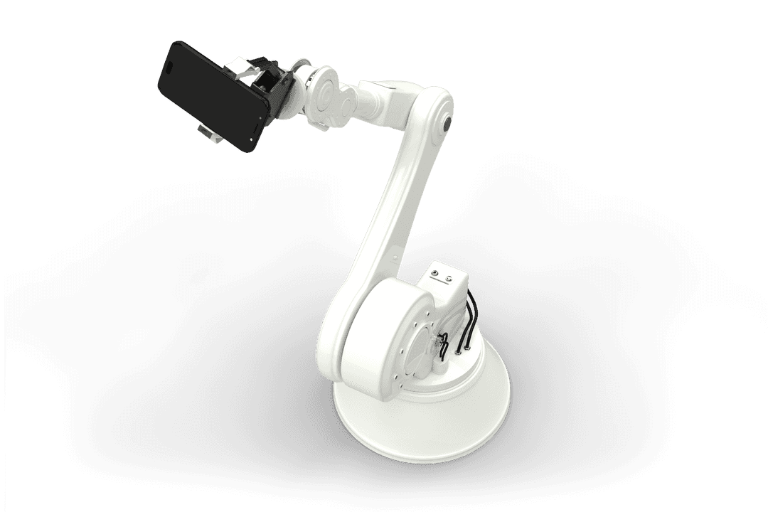 Stylish Robotic Arm Holding Smartphone on Transparent Background