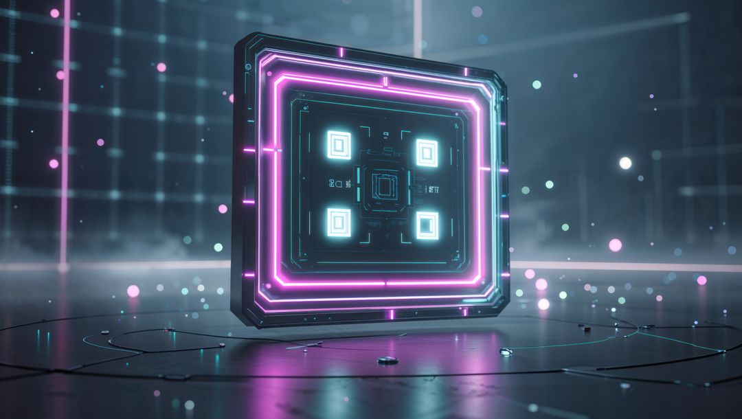 Futuristic Neon Electronic Block in Digital Simulation Chamber