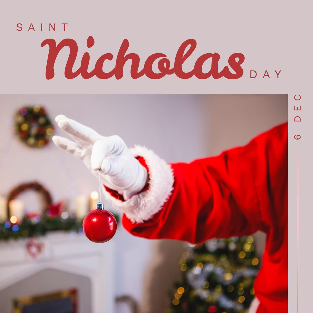 Santa Claus Holding Red Bauble on Saint Nicholas Day