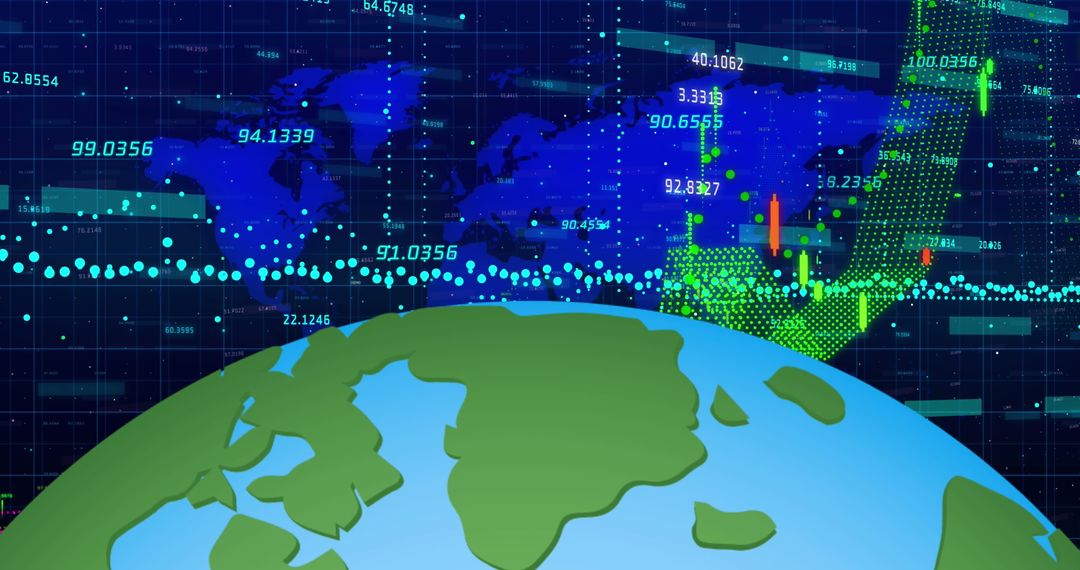 Global Financial Trends Digital Interface with World Map and Globe