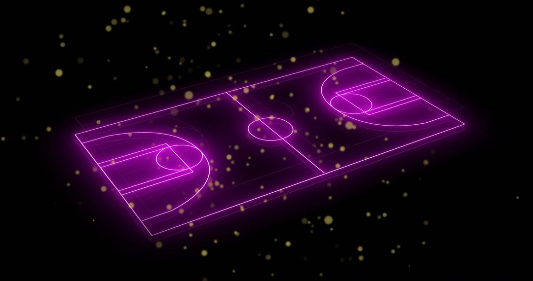 Futuristic Glowing Basketball Court with Floating Golden Particles