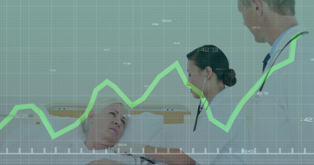 Medical Team Monitoring Patient with Green Analytics Graph Overlay for Healthcare Insights