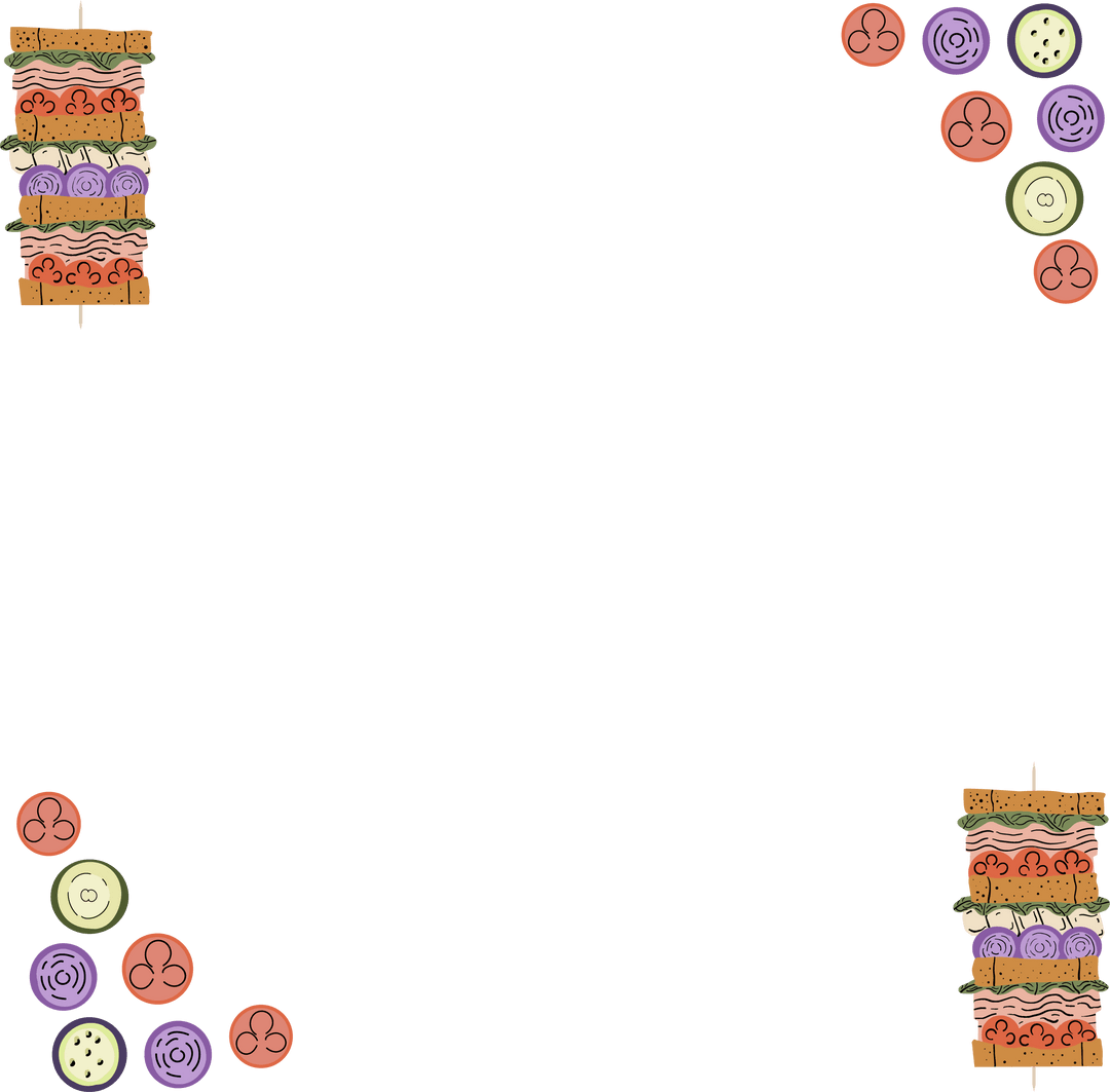 Colorful Flat Design Food Frame with Skewers on Transparent Canvas