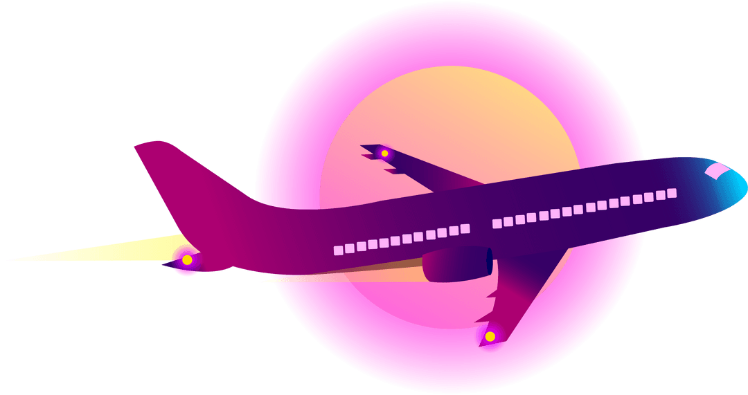 Neon Flat Vector Passenger Jet with Geometric Accent