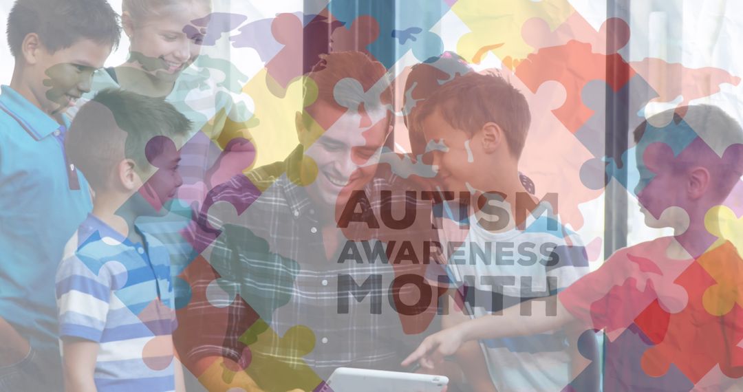 Teacher Engaging Curiously With Diverse Children Using Tablet