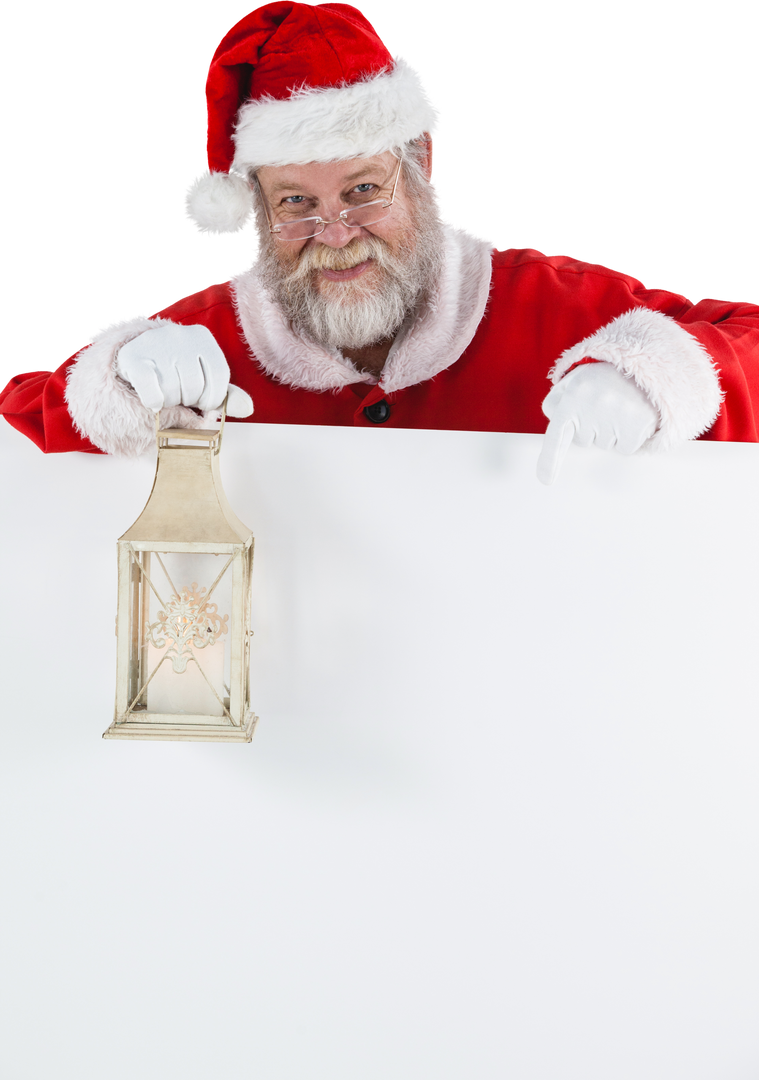 Santa Claus Holding Transparent Lantern and Poster for Christmas - Download Free Stock Images Pikwizard.com