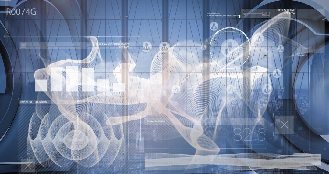 Abstract Overlapping Shapes with Digital Elements over Business Professionals