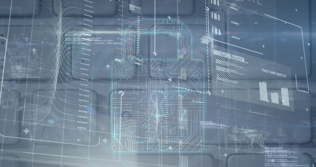 Digital Padlock with Data Visualizations for Cybersecurity Theme