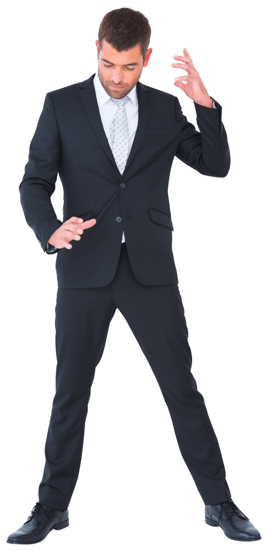 Transparent: Businessman Gesturing with Raised Hands