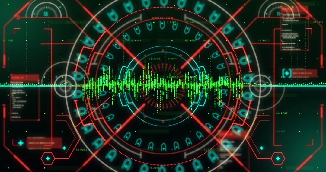 Futuristic Digital Interface Display with Green Tech Details