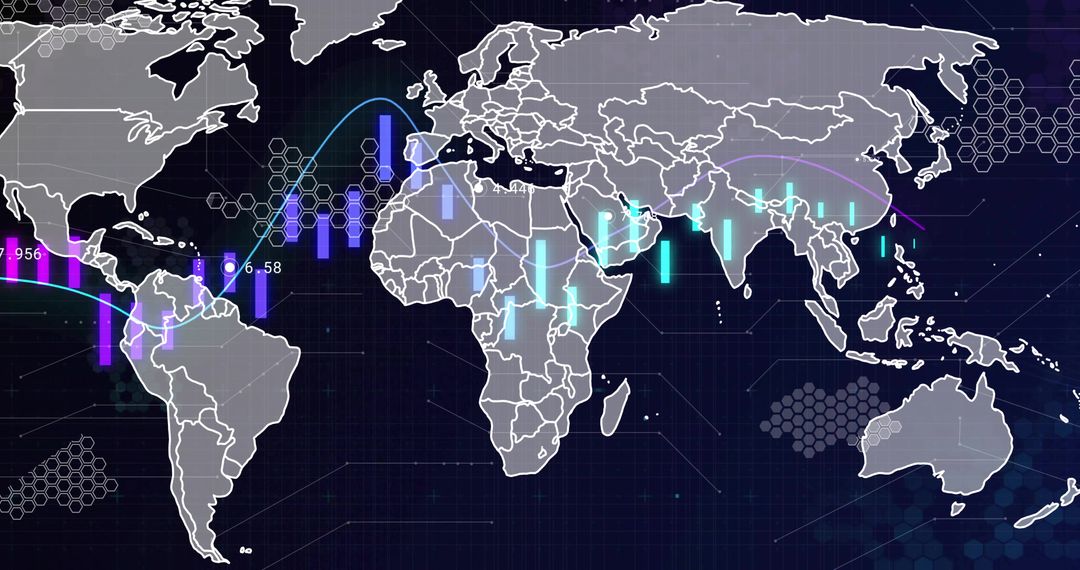 Futuristic Global Map with Data Visualization Elements