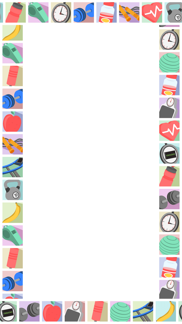 Transparent Flat Fitness Border with Dumbbells and Icons