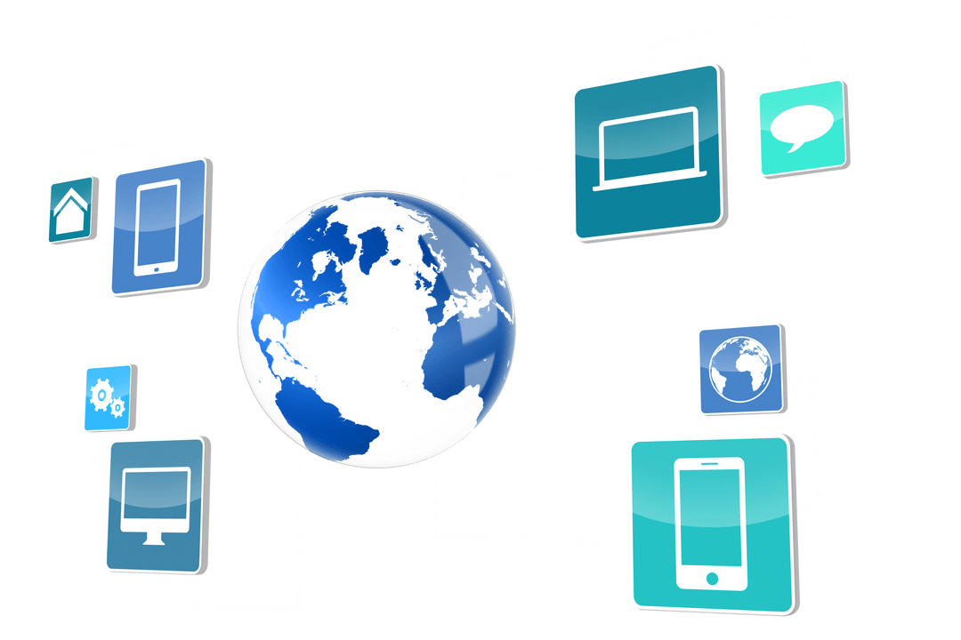 Transparent Digital Communication Concept with Globe and Icons