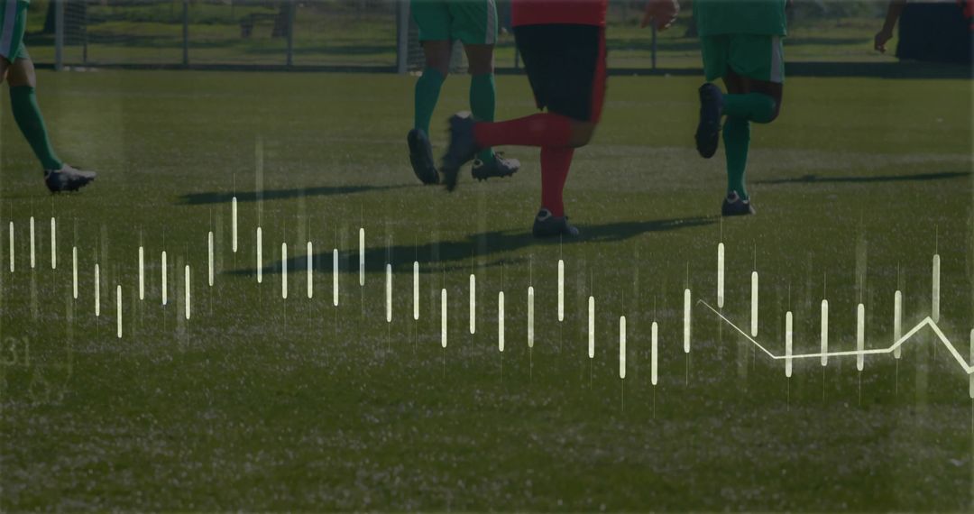 Soccer Players in Motion on Field with Data Overlay