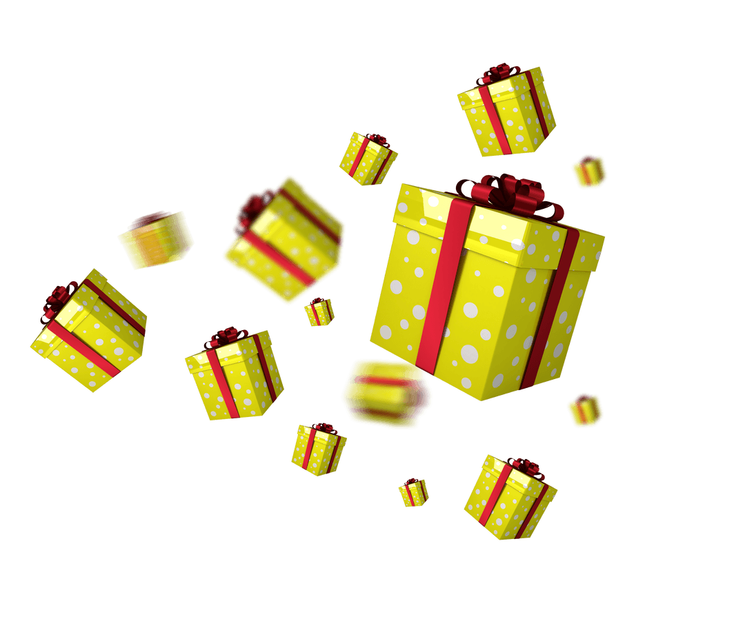 Floating Transparent Gift Boxes with Red Ribbons