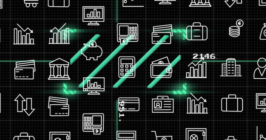 Data Processing over Business Icons with Digital Interface Elements