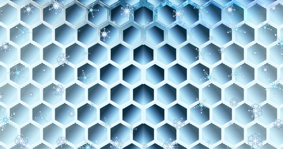 Futuristic Hexagon Snowflake Winter Pattern in Cool Blue Tones